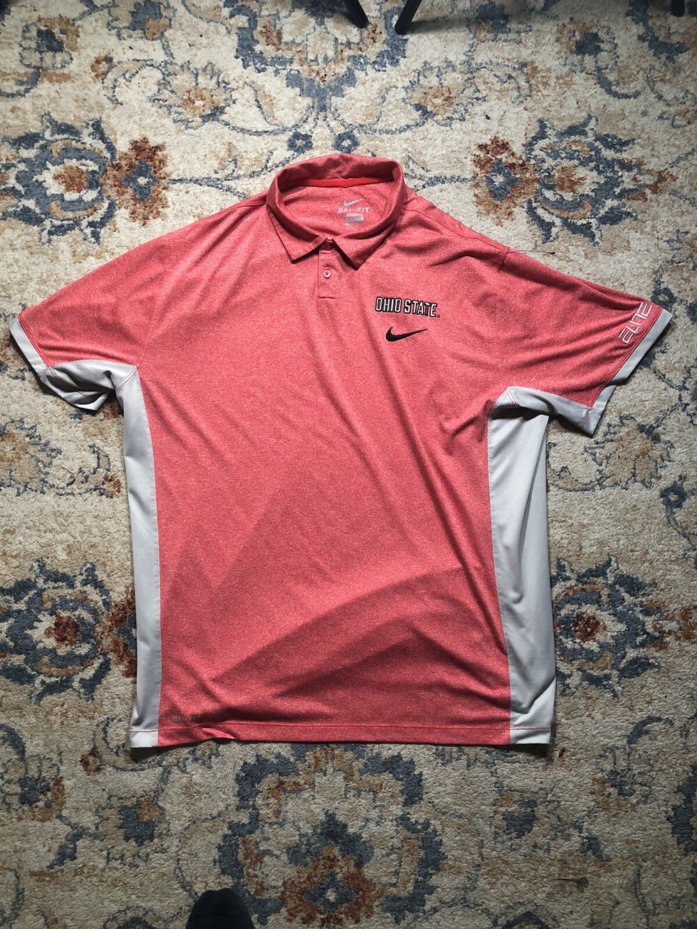 Nike Elite Ohio State Buckeyes Short Sleeve Polo Shirt Mens 2XL Red Dri Fit OSU